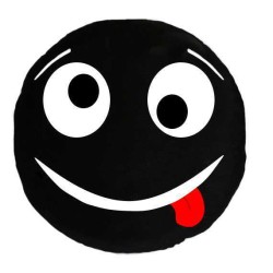 Soft Smiley Emoticon Black Round Cushion Pillow Stuffed Plush Toy Doll (Tongue Twister)